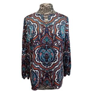 Talbots Blouse Blue Paisley Lightweight Flowy Boho‎ Old Money Office Petite L